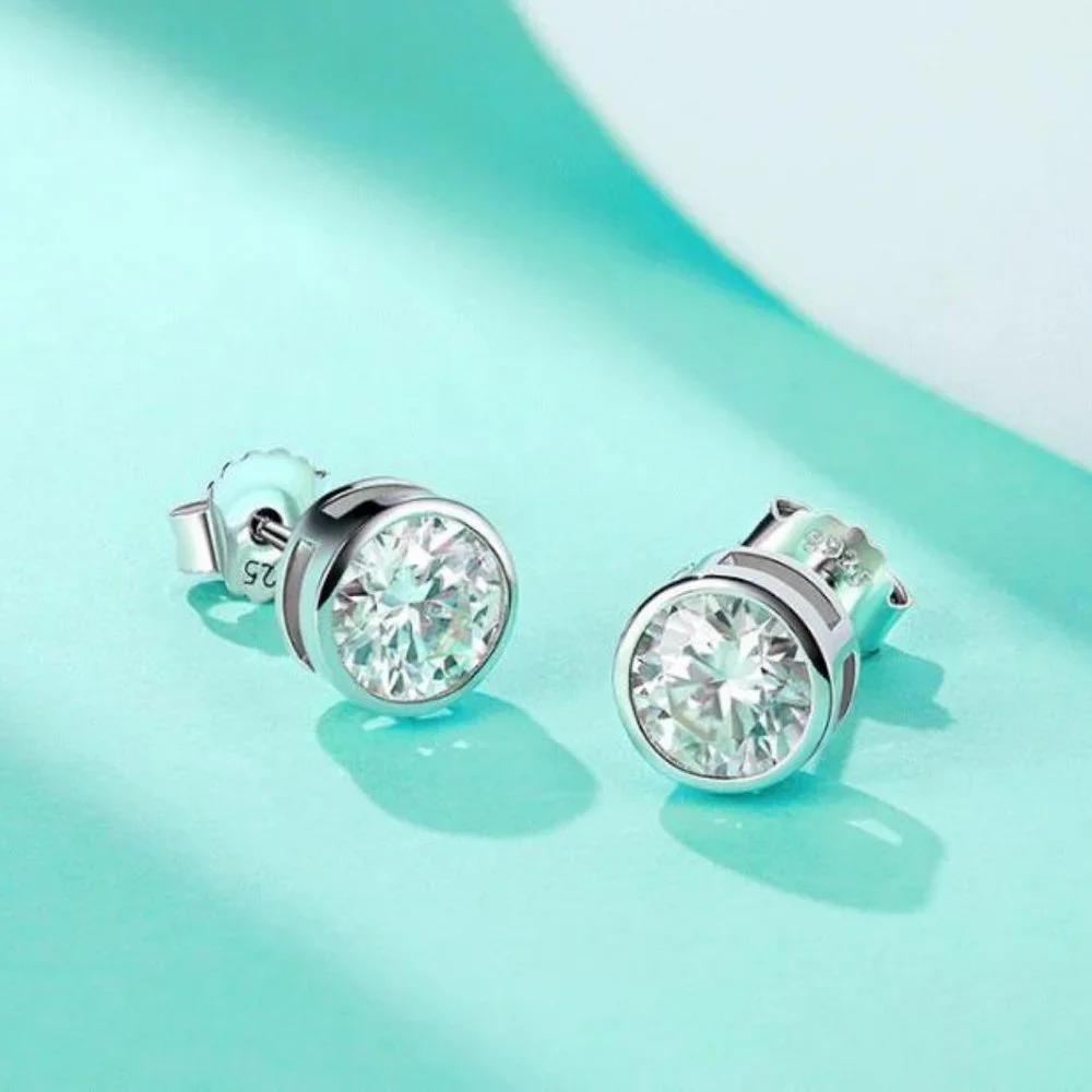 Certified 2 ct. t.w. Moissanite Diamond Bezel Stud Earrings NEW